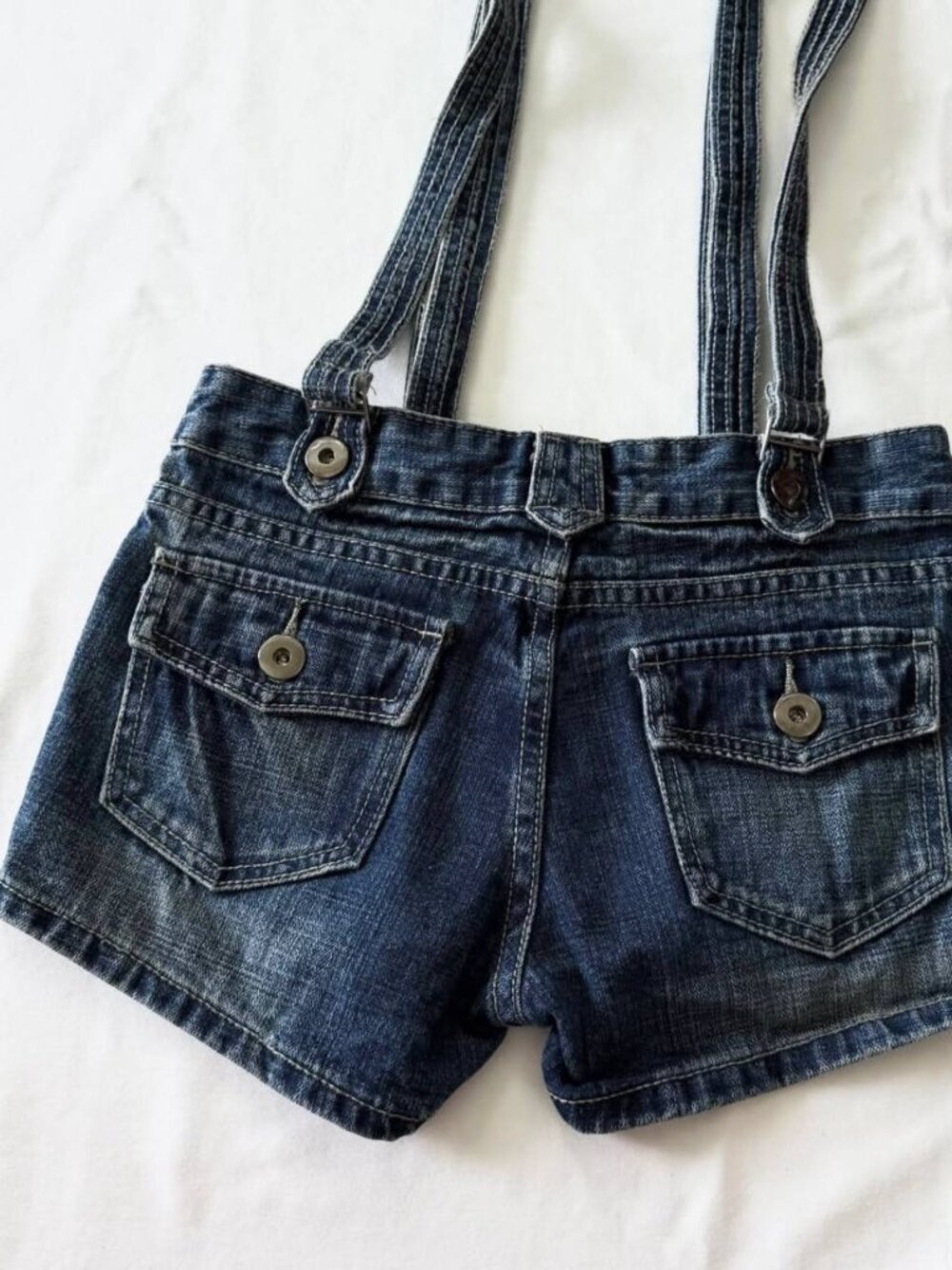 Vintage Denim Overall Shorts – Blue Jean Shortalls with Adjustable Straps - Picture 4 of 5